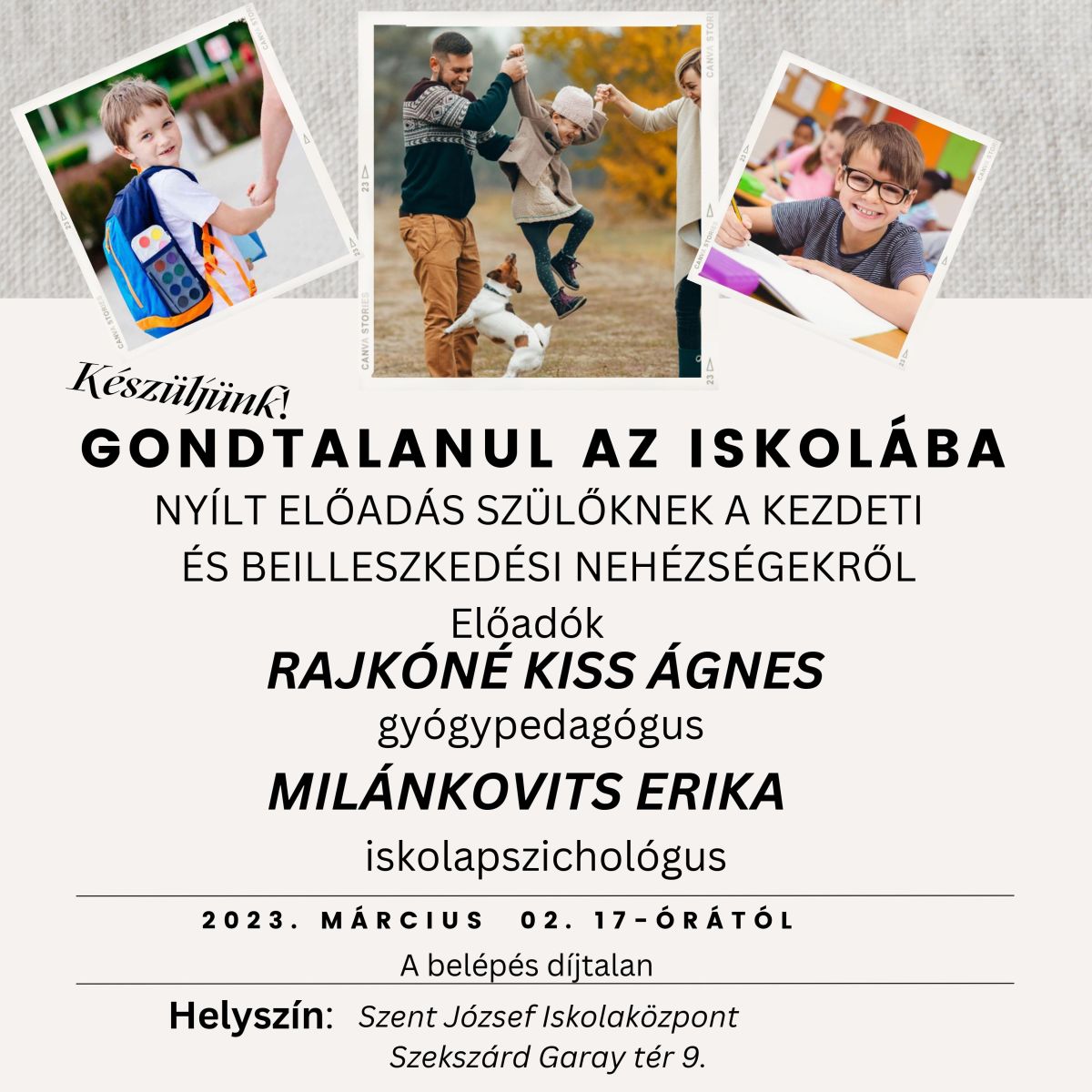 Készüljünk gondtalanul az iskolába! - Nyílt előadás szülőknek