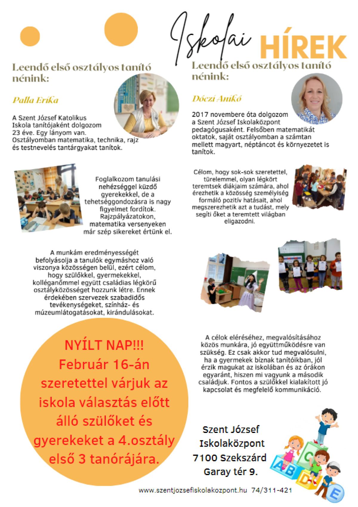 Február 16-án szeretettel várjuk az iskola választás előtt álló szülőket nyílt napunkon